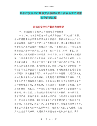 局长在安全生产紧急大会致辞与局长在安全生产通报大会讲话汇编