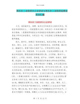 局长在工业经济办公会讲话与局长在工业经济运营会发言汇编