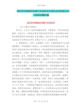局长在市容综合治理工作会发言与局长在市民政大会上的讲话稿汇编