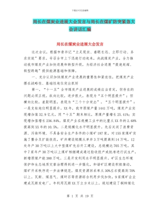 局长在煤炭业发展大会发言与局长在煤矿防突紧急大会讲话汇编