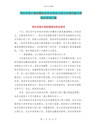 局长在统计基层建设动员会讲话与局长在绿色提升现场会讲话汇编