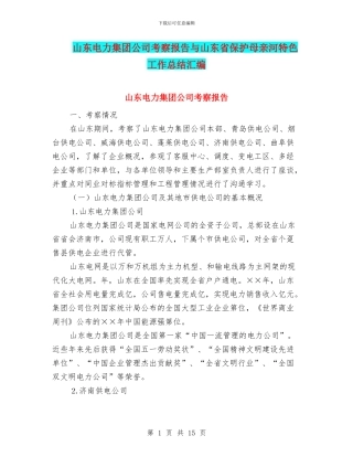 山东电力集团公司考察报告与山东省保护母亲河特色工作总结汇编