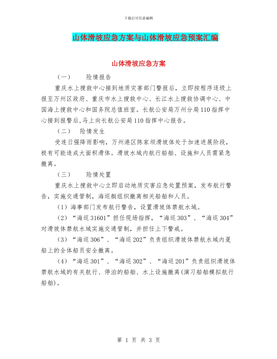 山体滑坡应急方案与山体滑坡应急预案汇编_第1页