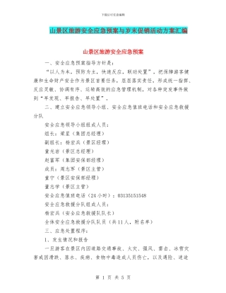 山景区旅游安全应急预案与岁末促销活动方案汇编