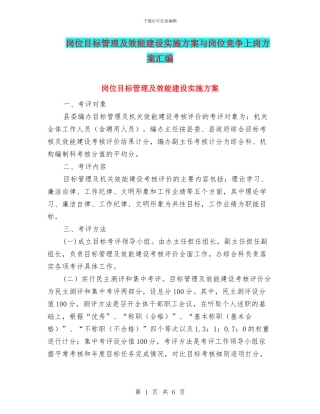 岗位目标管理及效能建设实施方案与岗位竞争上岗方案汇编