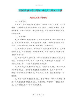 巡防队年度工作计划与工业个人计划2024汇编