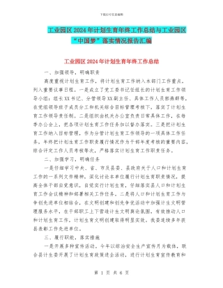 工业园区2024年计划生育年终工作总结与工业园区“中国梦”落实情况报告汇编