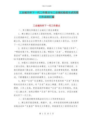 工业城关心下一代工作要点与工业城纪检组长试用期工作总结汇编