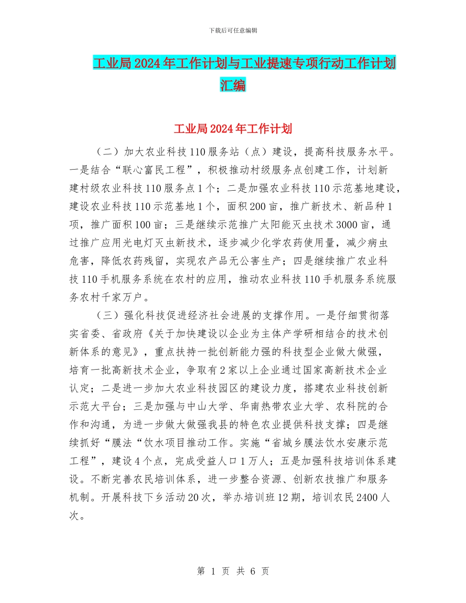 工业局2024年工作计划与工业提速专项行动工作计划汇编_第1页
