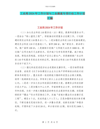 工业局2024年工作计划与工业提速专项行动工作计划汇编