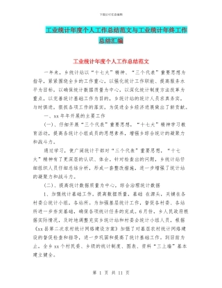 工业统计年度个人工作总结范文与工业统计年终工作总结汇编