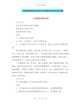 工作周总结和计划与工作周计划2024汇编