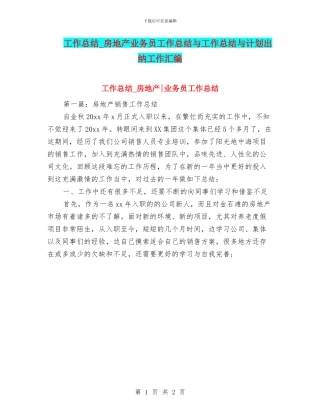 工作总结-房地产业务员工作总结与工作总结与计划出纳工作汇编