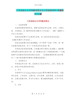工作总结公文书写格式范文与工作总结写作汇编