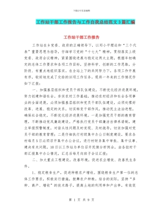 工作站干部工作报告与工作自我总结范文3篇汇编