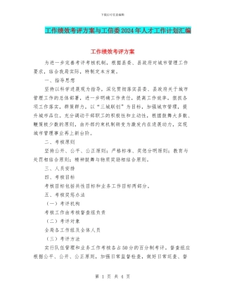 工作绩效考评方案与工信委2024年人才工作计划汇编