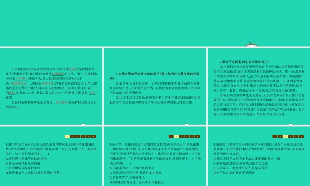 八年级政治上册 第三单元 法律在我心中 第9课 法律的武器 第4框 自我保护大家谈课件 人民版 课件