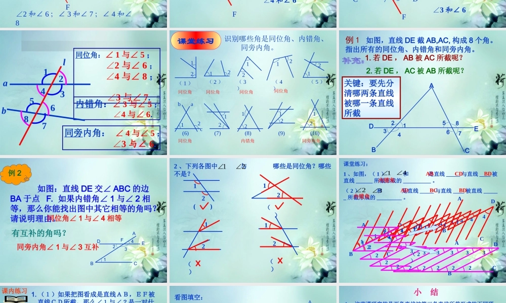 中学七年级数学下册(7.2与三角形有关的角-同位角内错角同旁内角)课件 新人教版 课件