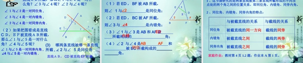 中学七年级数学下册(7.2与三角形有关的角-同位角内错角同旁内角)课件 新人教版 课件