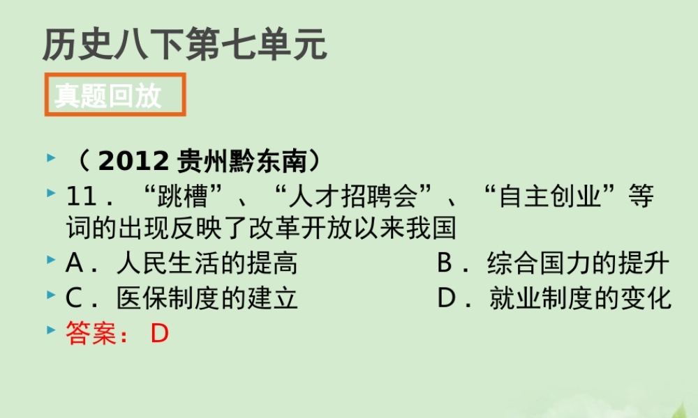 全国各地中考历史试题分册分单元精选汇编 八下 第七单元课件-2