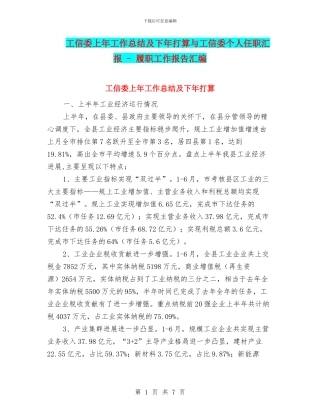 工信委上年工作总结及下年打算与工信委个人任职汇报