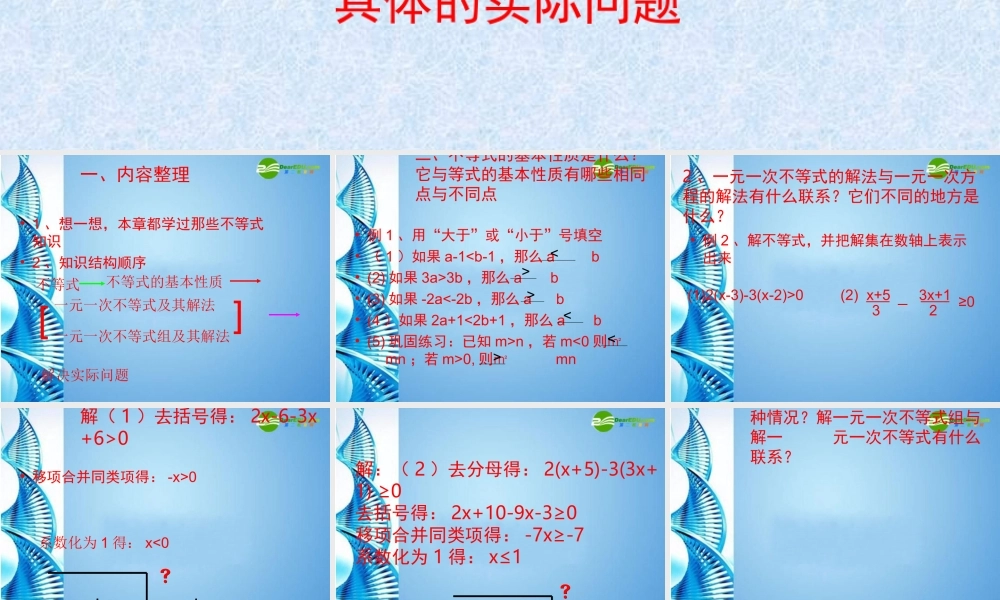 七年级数学下册 第七章一元一次不等式(组)复习课件 沪科版 课件