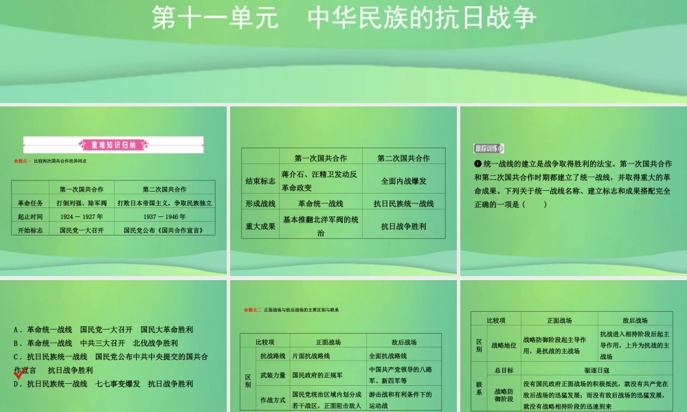 中考历史复习 第十一单元 中华民族的抗日战争课件