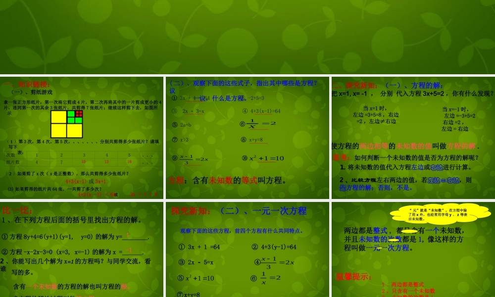 中学七年级数学上册 7.2 一元一次方程课件 (新版)青岛版 课件