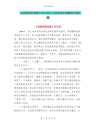 工信委党委党建工作计划与工信委党支部整改方案汇编