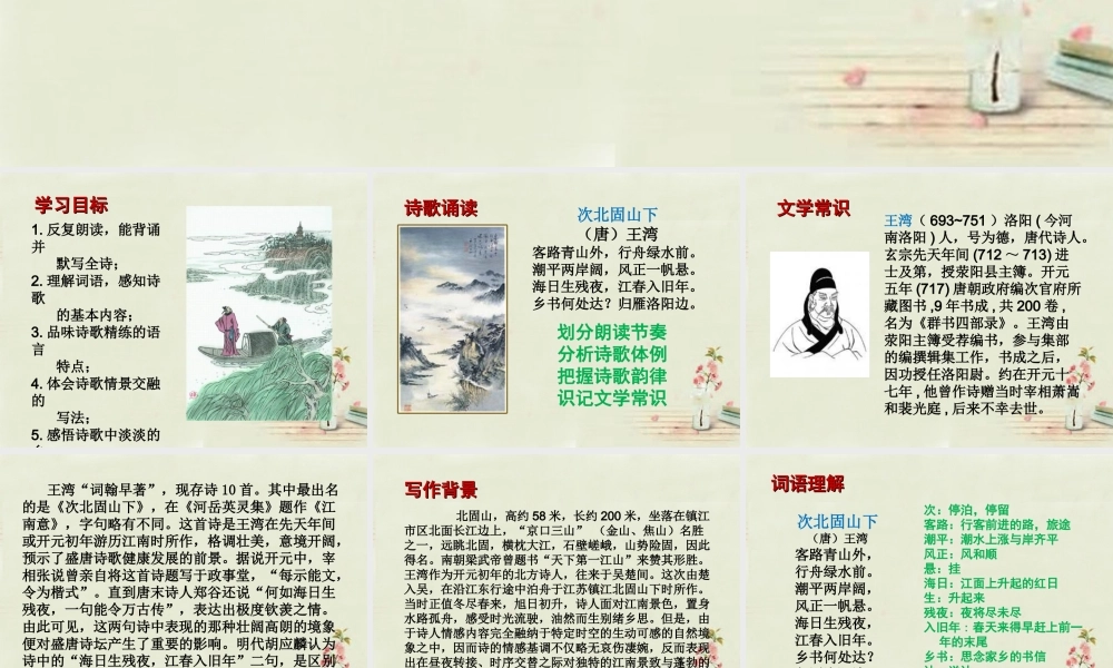 中学七年级语文上册 第15课 次北固山下课件 (新版)新人教版 课件