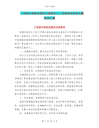 工信委行政执法情况自查报告与工信委表率承诺专题报告汇编