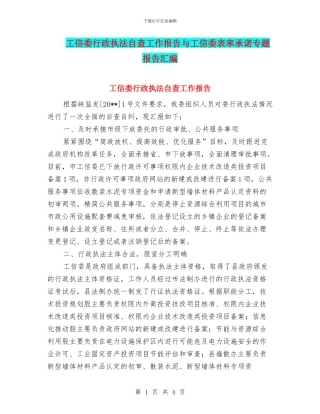 工信委行政执法自查工作报告与工信委表率承诺专题报告汇编