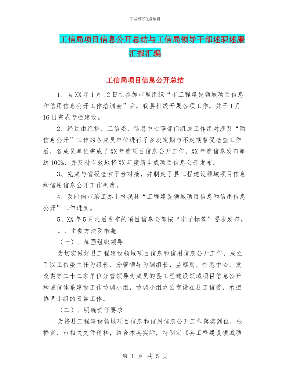 工信局项目信息公开总结与工信局领导干部述职述廉汇报汇编_第1页