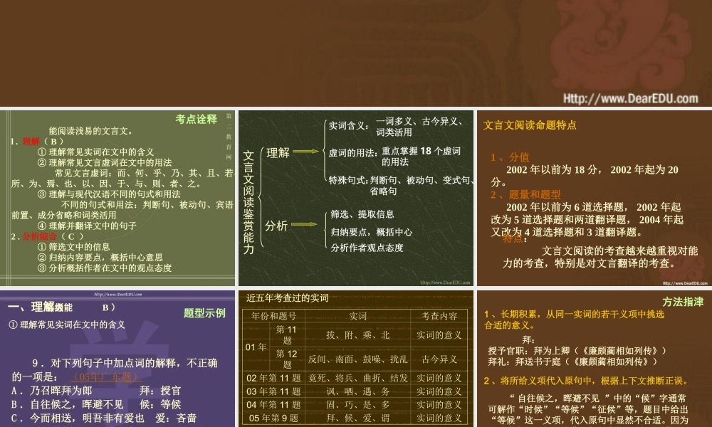 文言文阅读的命题特点与答题技巧 课件