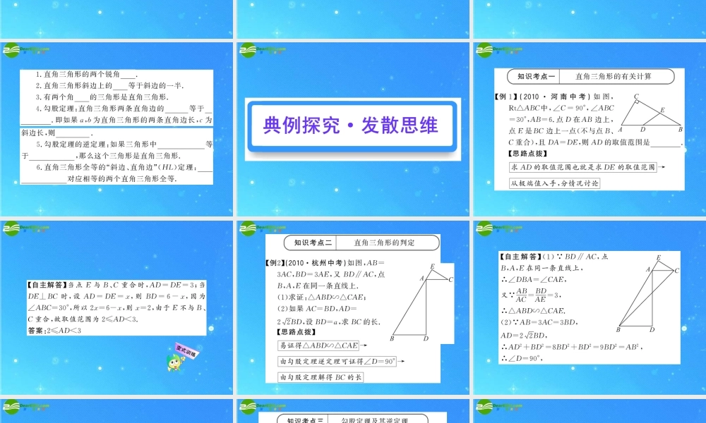 中考数学复习精品课件 第直角三角形 人教新课标版 课件