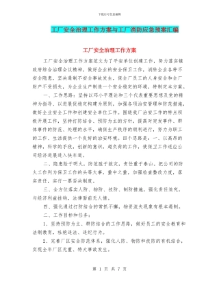 工厂安全治理工作方案与工厂消防应急预案汇编