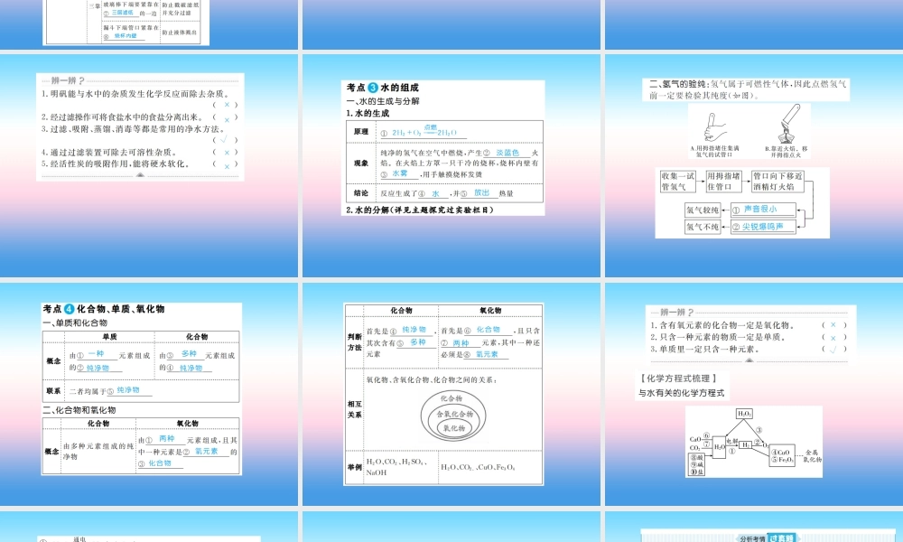 中考化学总复习 第四单元 自然界的水 第1课时 水的组成、净化和保护课件