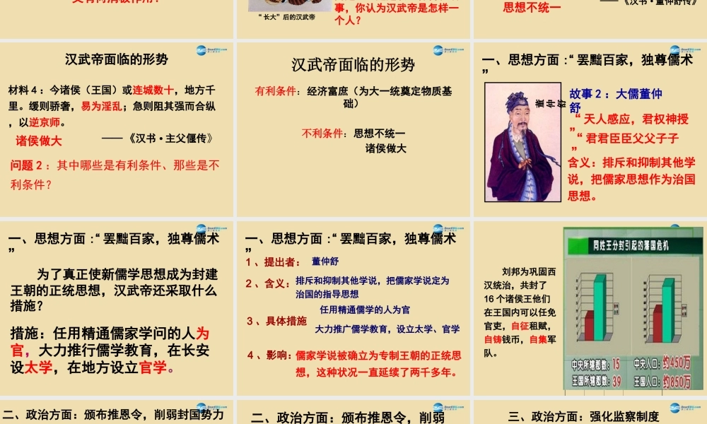 中考历史(汉武帝推进大一统格局)复习课件1 课件