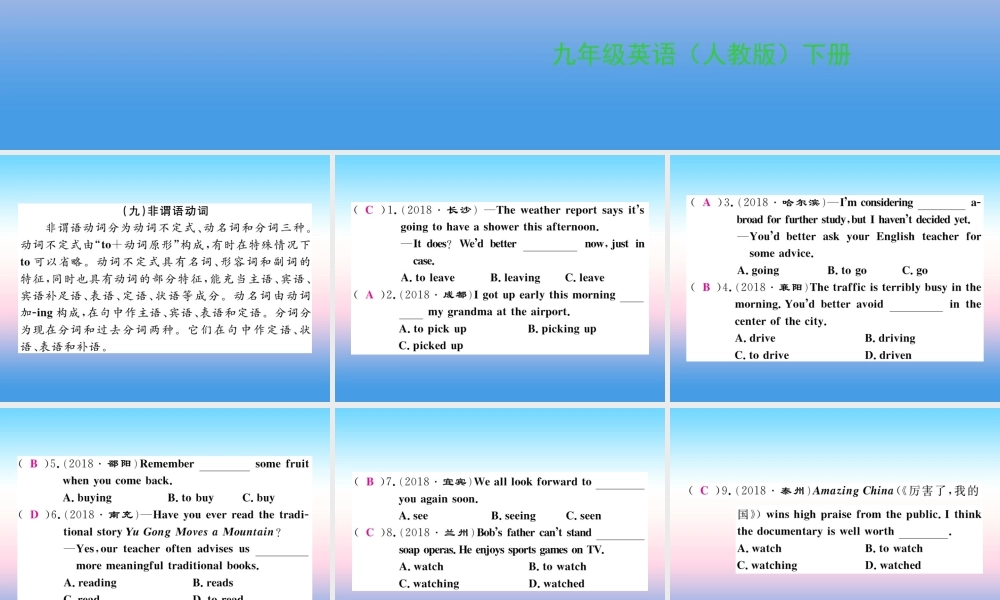 九年级英语全册 专题复习 专题一 单项选择(9 10)习题课件 (新版)人教新目标版 课件