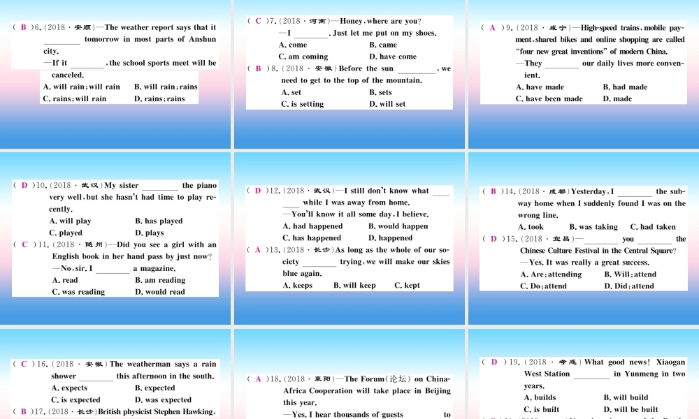 九年级英语全册 专题复习 专题一 单项选择(9 10)习题课件 (新版)人教新目标版 课件