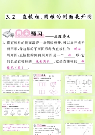 九年级数学下册 第3章 投影与视图 32 直棱柱、圆锥的侧面展开图习题课件 (新版)湘教版 课件