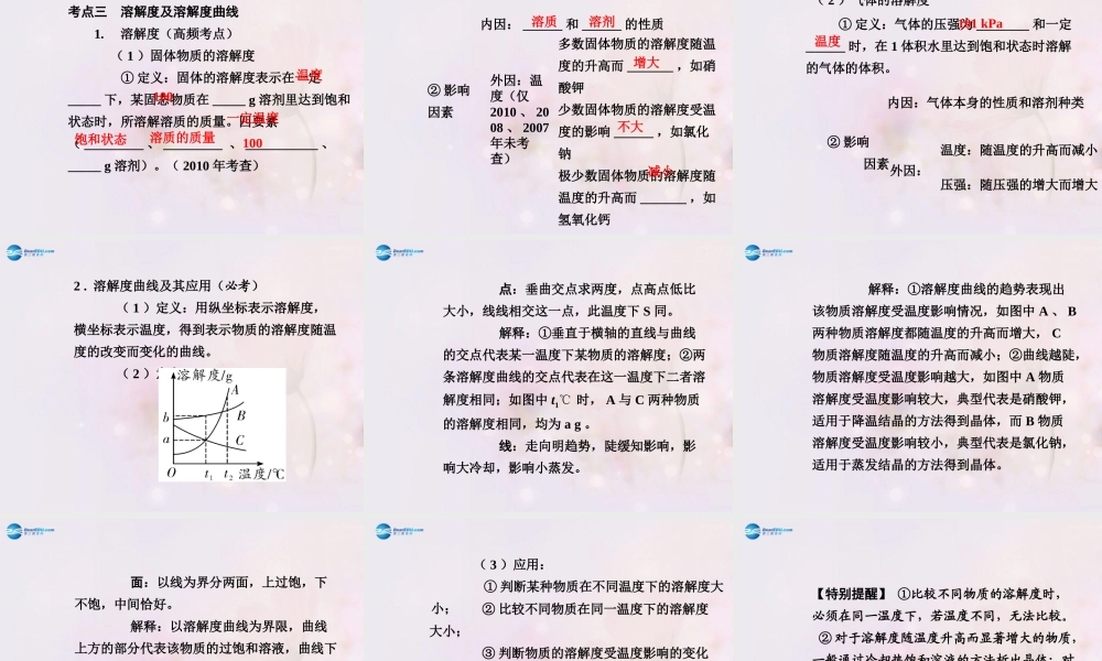 中考化学总复习 第九单元 溶液课件