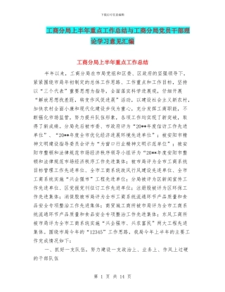 工商分局上半年重点工作总结与工商分局党员干部理论学习意见汇编