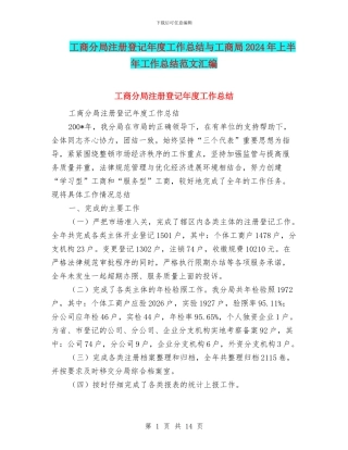 工商分局注册登记年度工作总结与工商局2024年上半年工作总结范文汇编