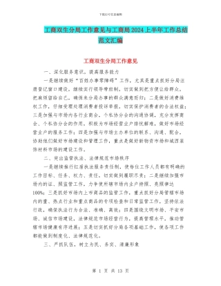 工商双生分局工作意见与工商局2024上半年工作总结范文汇编