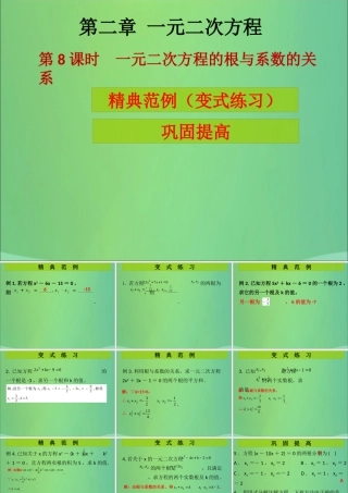 九年级数学上册 第2章 一元二次方程 第8课时 一元二次方程的根与系数的关系(课堂导练)习题课件 (新版)北师大版 课件