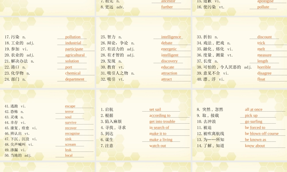 广东省高三英语第一轮总复习 Module3 Unit7 The Sea(1)课件 北师大版 新课标 课件
