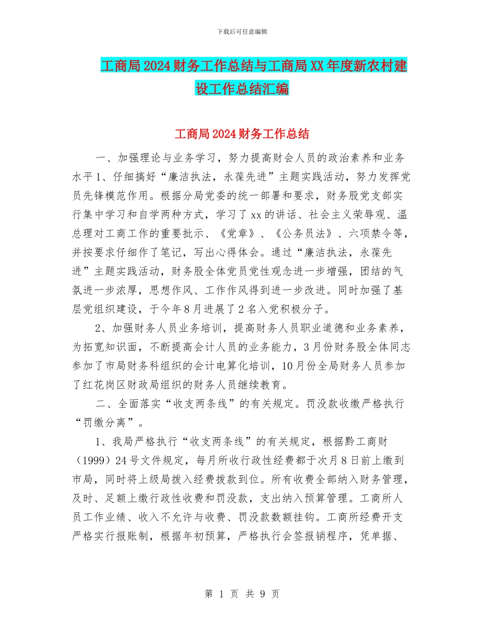 工商局2024财务工作总结与工商局XX年度新农村建设工作总结汇编_第1页