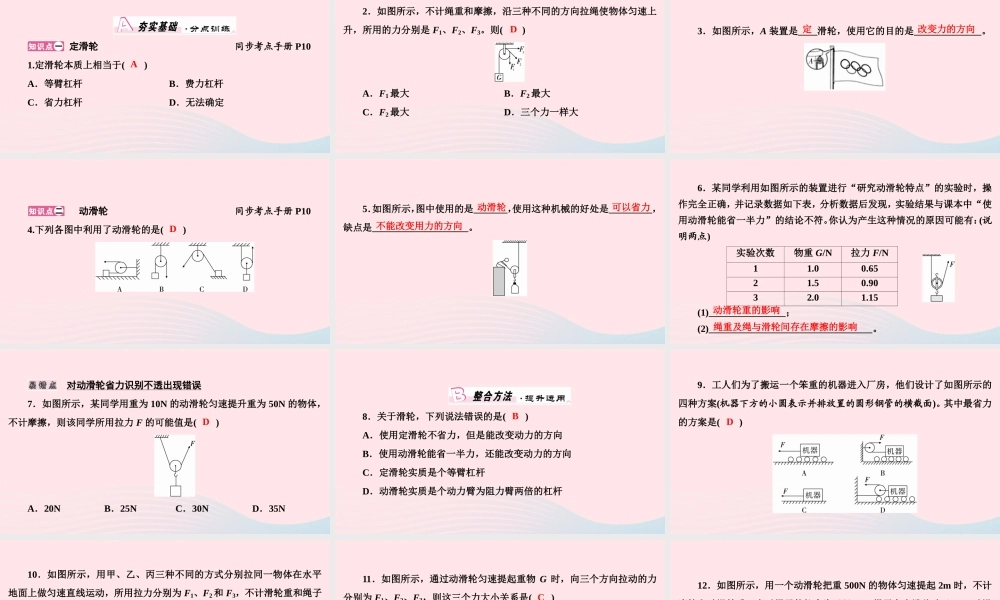 八年级物理下册 6.6 探究滑轮的作用 第1课时 定滑轮和动滑轮课件 (新版)粤教沪版 课件