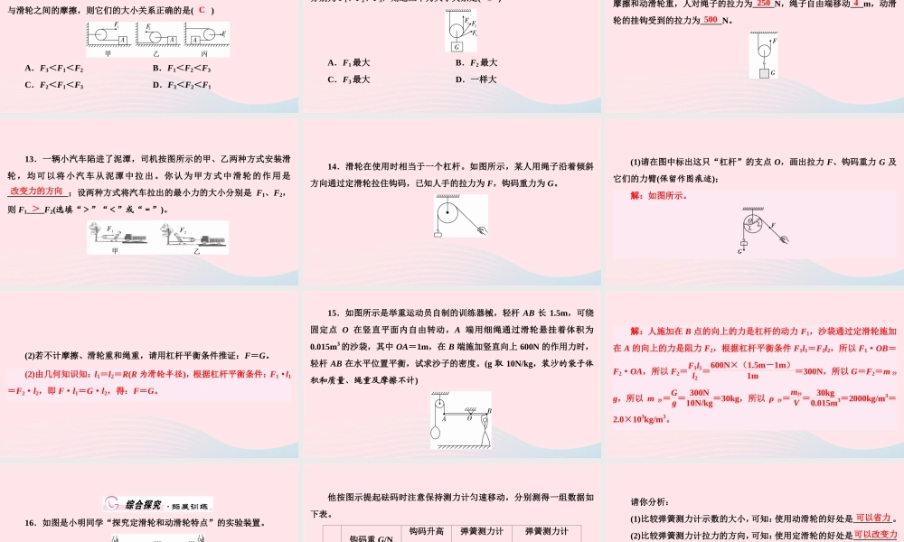 八年级物理下册 6.6 探究滑轮的作用 第1课时 定滑轮和动滑轮课件 (新版)粤教沪版 课件